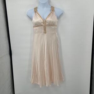 Charlotte Russe Babydoll Dress Large Champagne Satin Beaded Dainty Feminine Y2K*